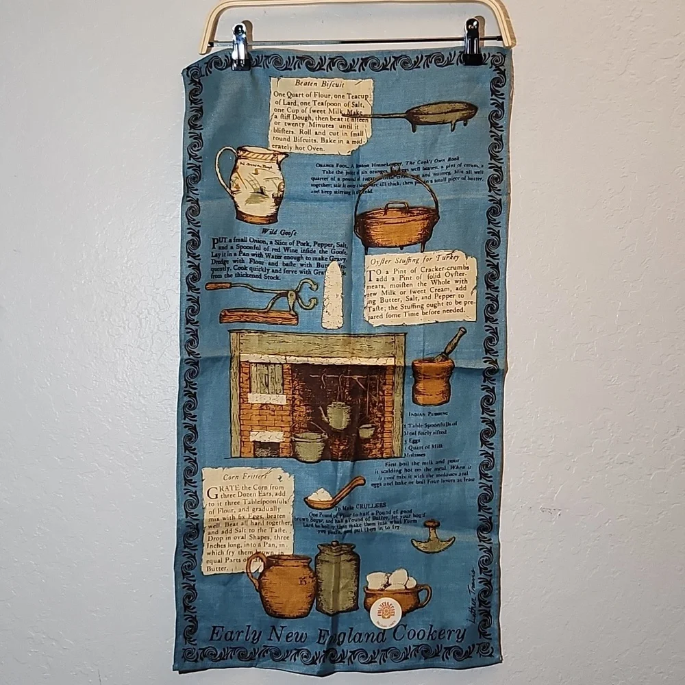 Early NEW ENGLAND Cookery Souvenir Tea Towel  Belgian Linen